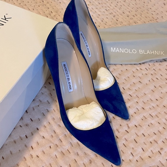 Manolo Blahnik cobalt blue suede BB 105 mm pumps size 38 - Picture 4 of 10